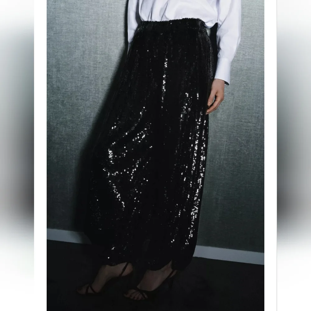 Zara SEQUIN BALLOON PANTS BLACK